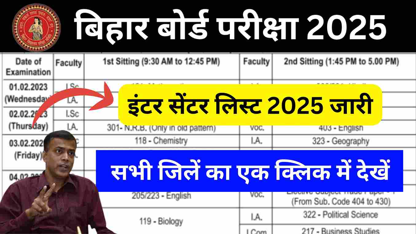 Bihar Board Center List 2025 बिहार बोर्ड सेंटर लिस्ट 2025 जारी, यहां से देखें मात्र 2 सेकंड में अपना सेंटर