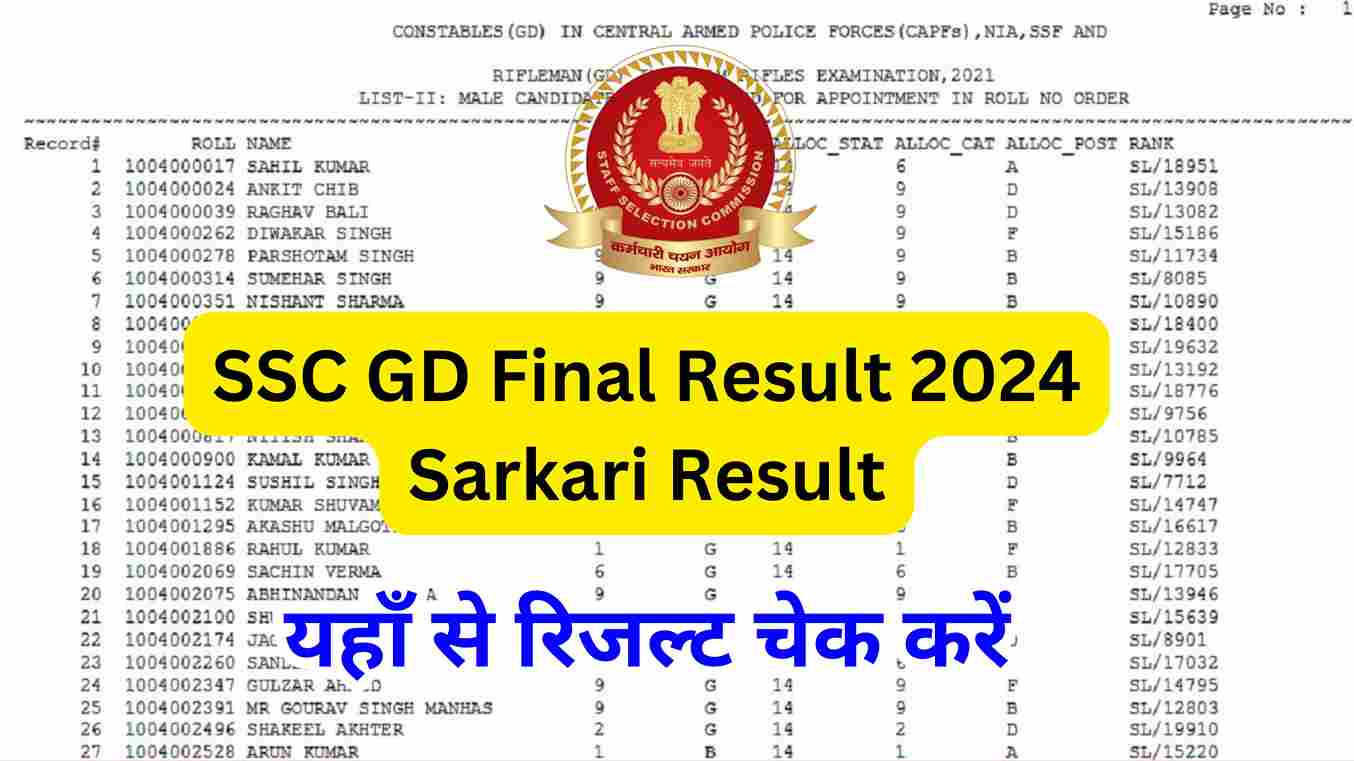 SSC GD Final Result 2024 Sarkari Result एसएससी जीडी फाइनल परिणाम जारी होने के बाद क्या होता है, यहां से देखें पूरा प्रोसेस