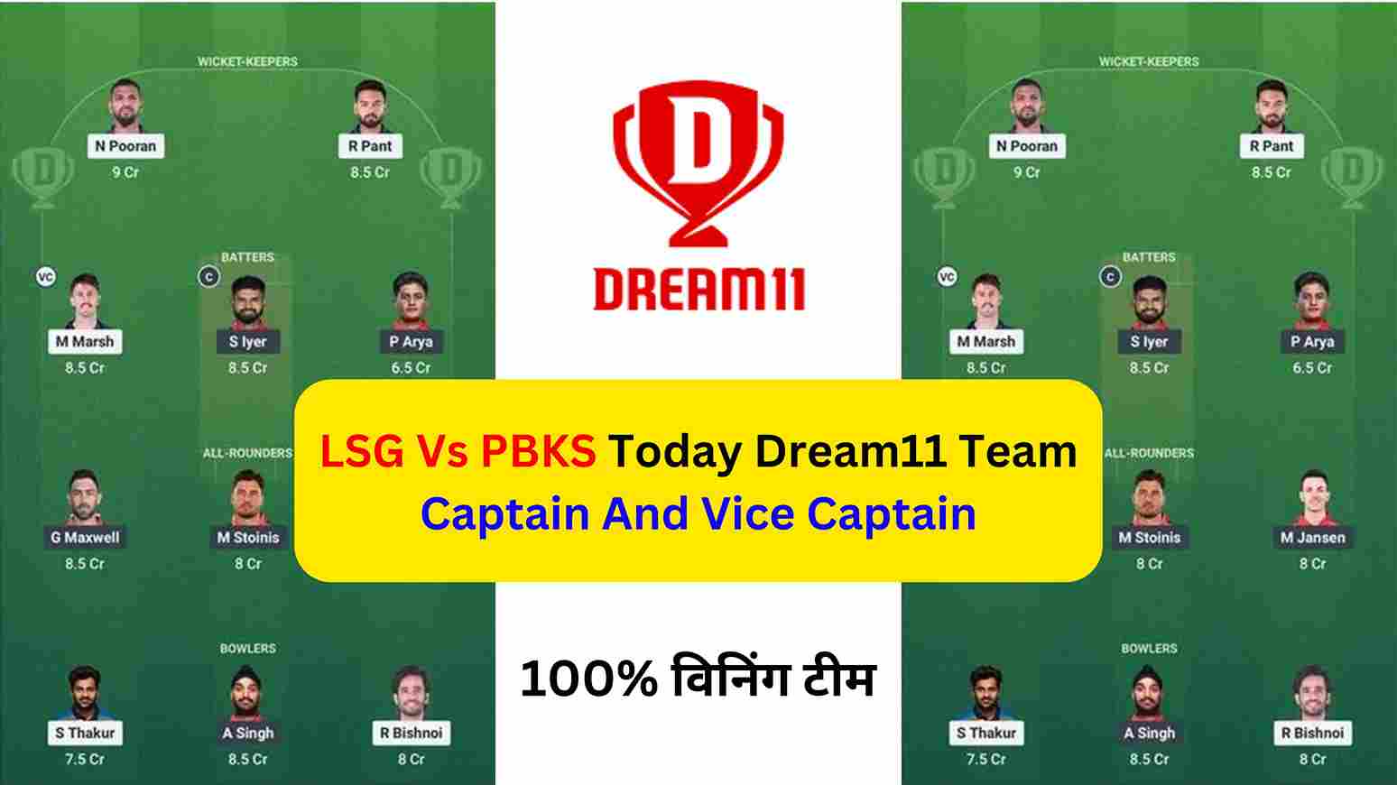 LSG Vs PBKS Today Dream11 Team Captain And Vice Captain