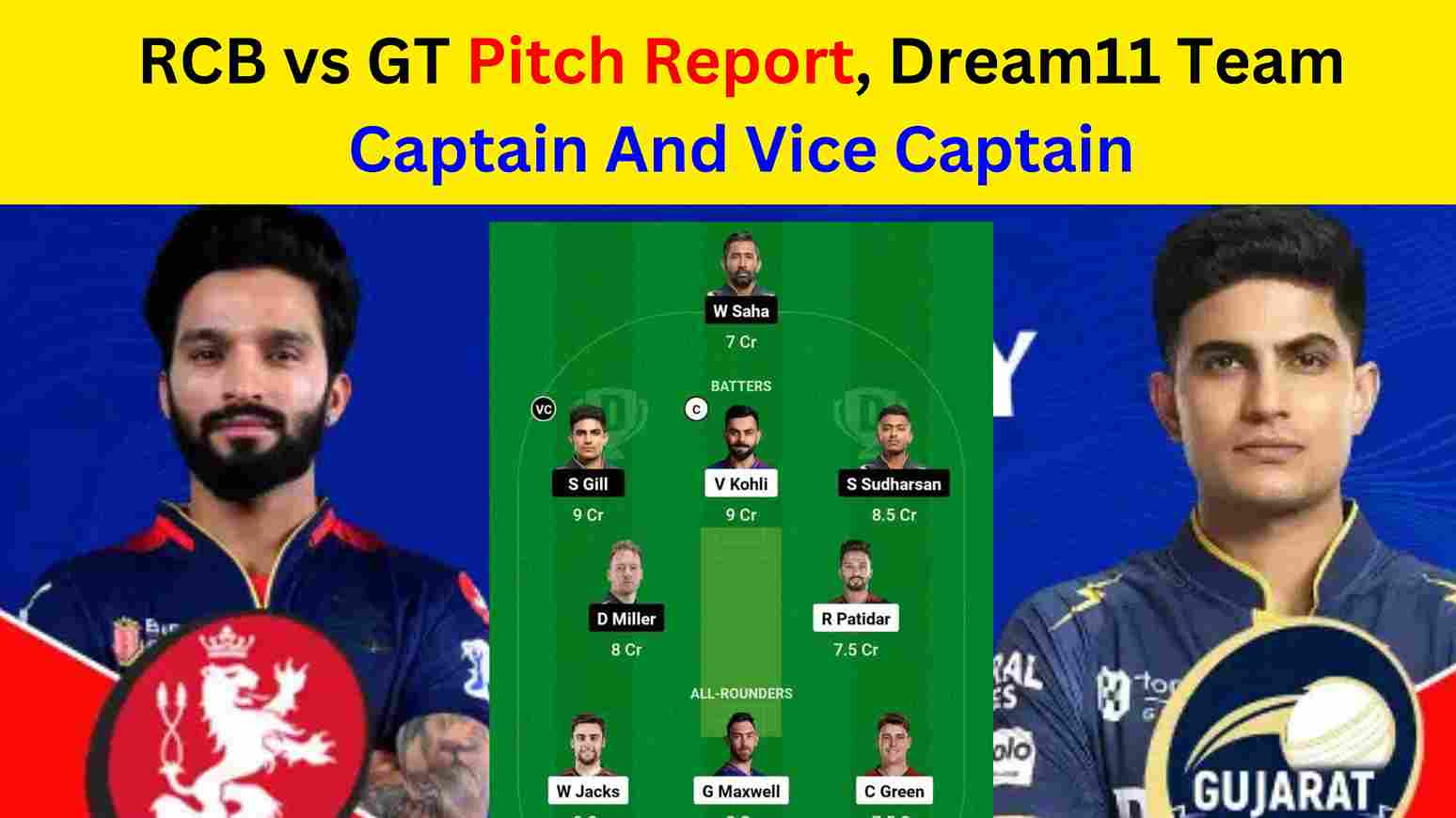 RCB vs GT Pitch Report In Hindi M Chinnaswamy Stadium Pitch Report, Dream11 First Rank Team