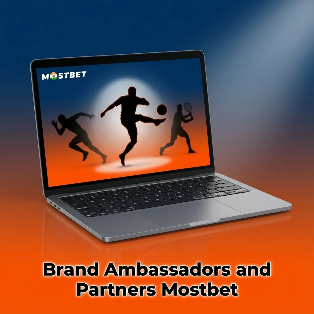Graphic titled “Brand Ambassadors and Partners Mostbet” noting no India-specific ambassadors, focus on features over celebrities