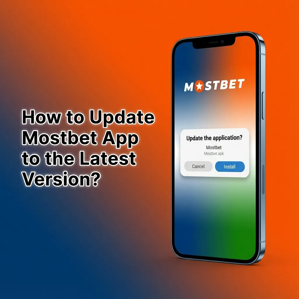 Smartphone screen showing Mostbet app update steps with website APK download and in-app update prompt