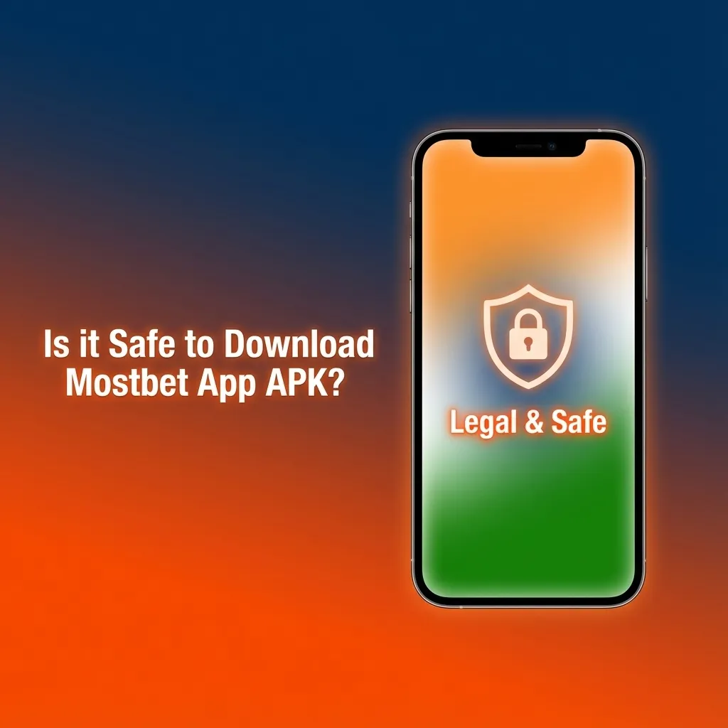 Phone screen showing the official Mostbet app download page, emphasizing secure, licensed betting and encrypted transactions