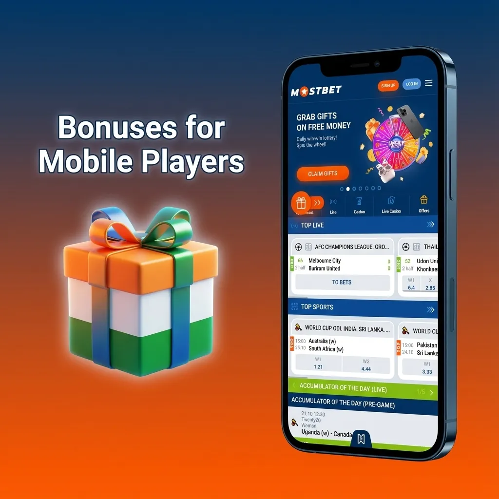 Smartphone screen showing welcome bonus, reload offers, free spins, and free bets for mobile betting app users