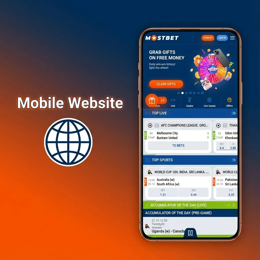 Smartphone showing Mostbet mobile casino and sportsbook site with resized menus, odds and game tiles for one‑hand use