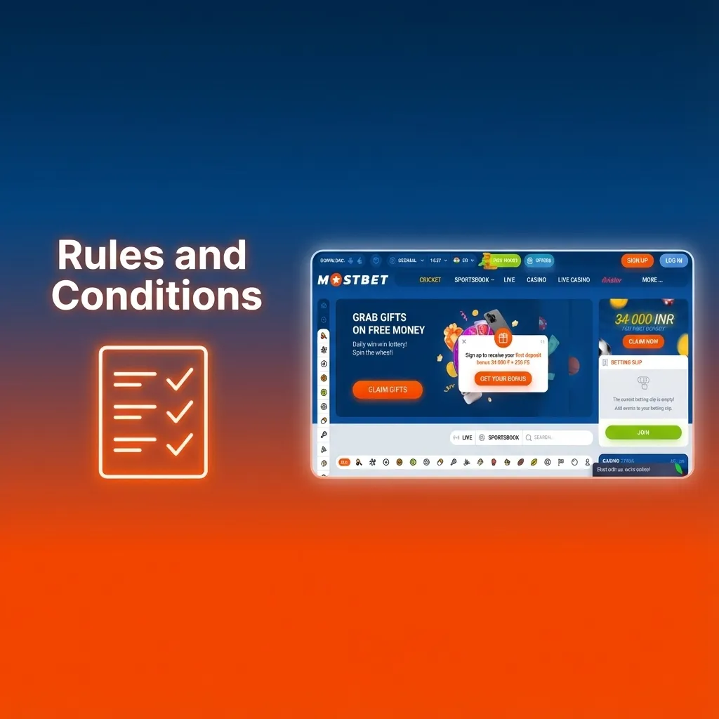 Mostbet rules screen highlighting age limit, one account, KYC checks, bonus conditions and fraud-related account penalties