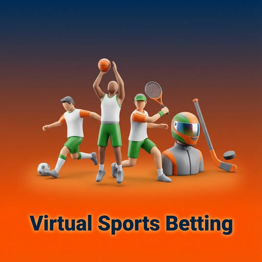 Illustration of virtual sports betting with computer‑generated football, horse racing, greyhounds, and tennis available 24/7