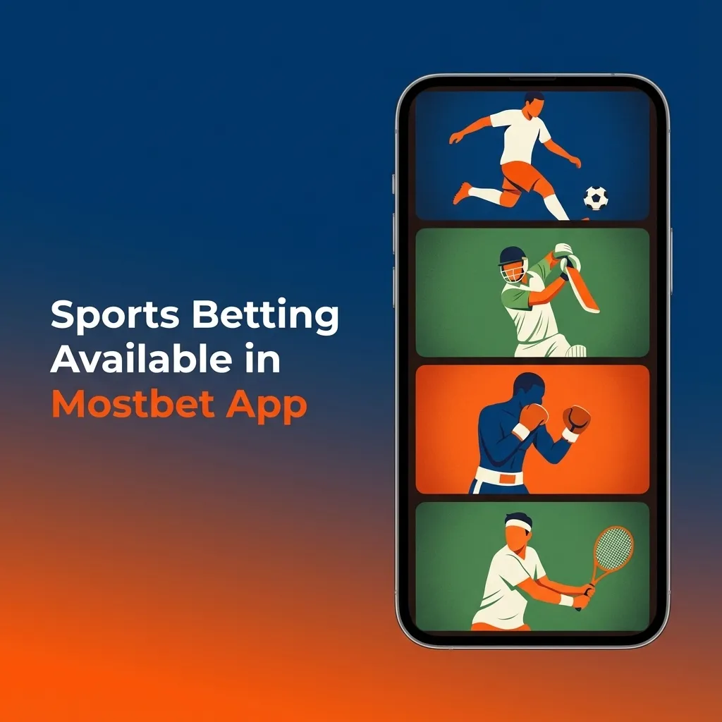 Mostbet iOS app screen showing sports betting options for cricket, football, kabaddi, tennis, esports, and more.